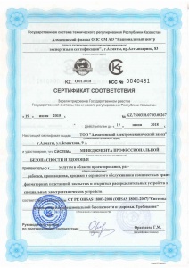 Сертификат соответствия профессиональной безопасности и здоровья 